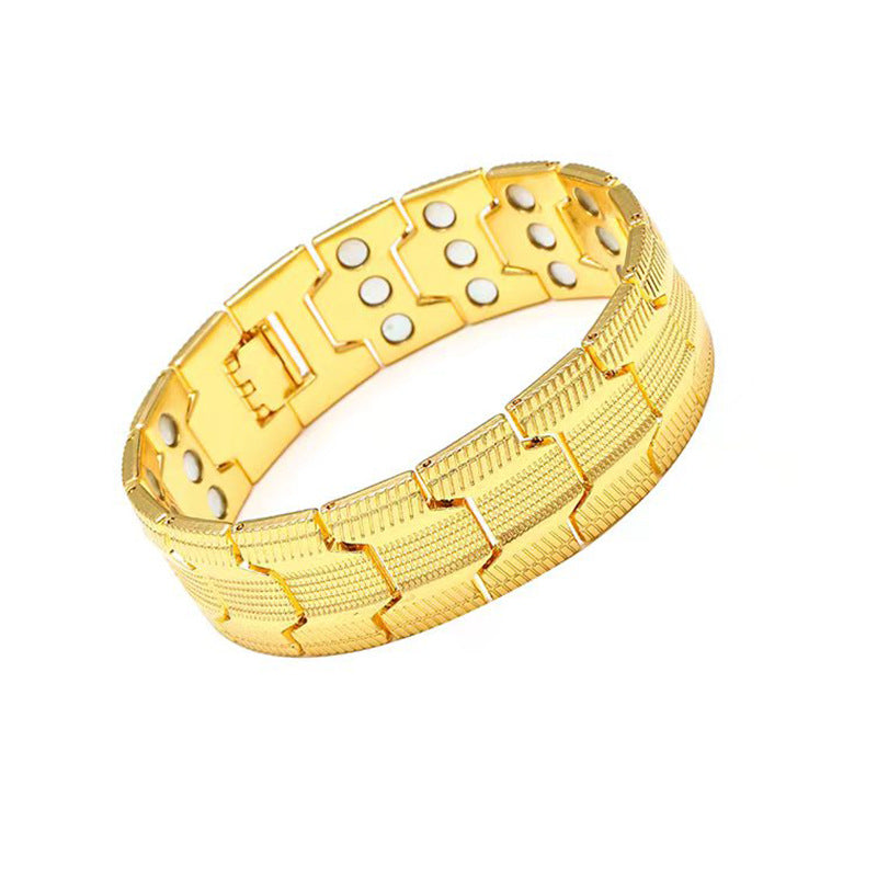 Men's Antique Red Copper Magnetic Therapy Bracelet – Retro Three-Row Energy Healing Couple Bracelet