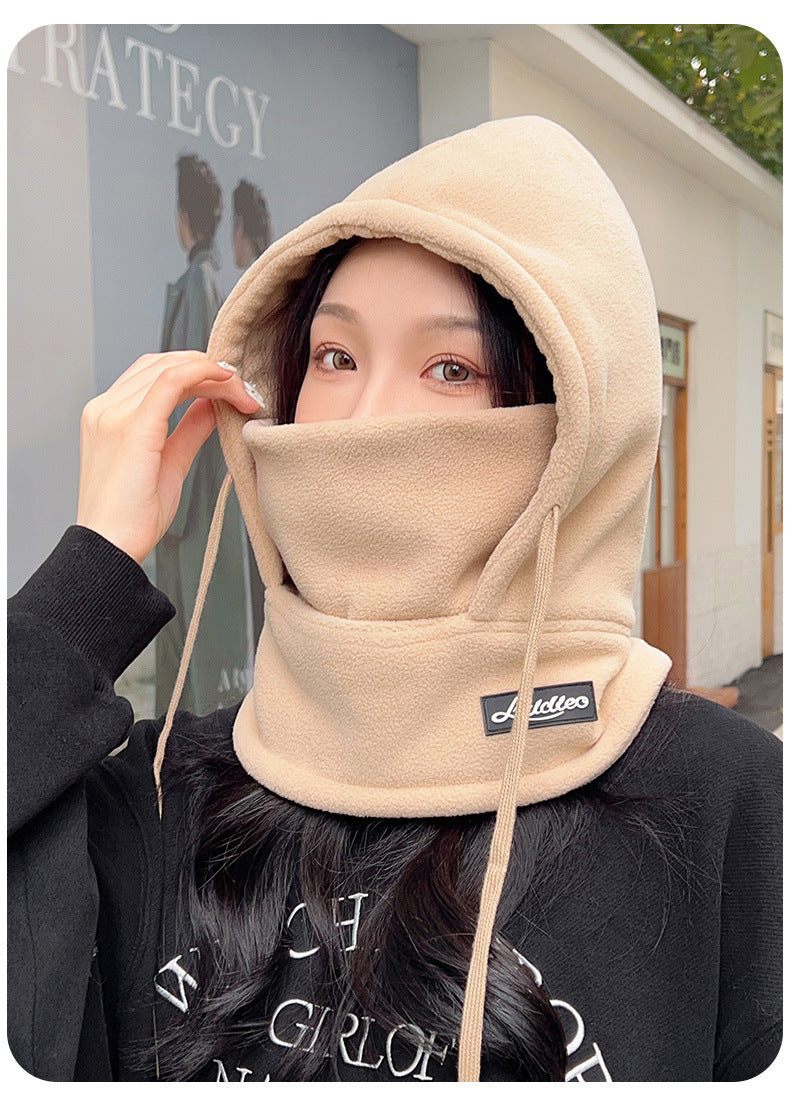 Outdoor Skiing and Cycling Thermal Hat Autumn and Winter New Style Neck Warmer Integrated Thickened Fleece Cold and Windproof Hat