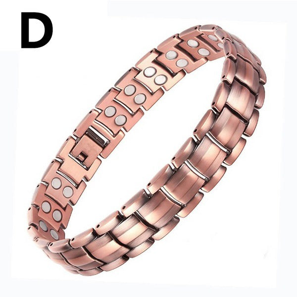 European and American Hot-Selling Metal Antique Red Copper Bracelet for Men, Wide Row Full Magnetic Stone Bracelet, Couple Jewelry Accessories