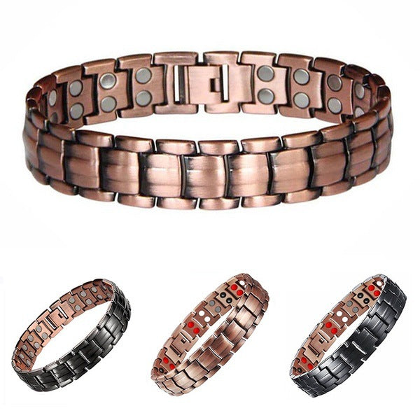 European and American Hot-Selling Metal Antique Red Copper Bracelet for Men, Wide Row Full Magnetic Stone Bracelet, Couple Jewelry Accessories