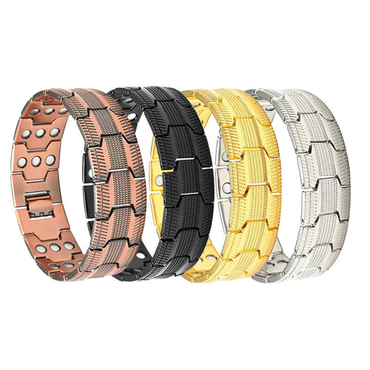 Men's Antique Red Copper Magnetic Therapy Bracelet – Retro Three-Row Energy Healing Couple Bracelet