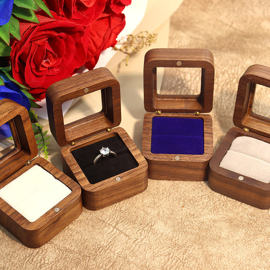 55Windowed Solid Wood Single Slot North American Black Walnut Proposal Ring Box Wedding Velvet Couple Ring Box Storage Packaging