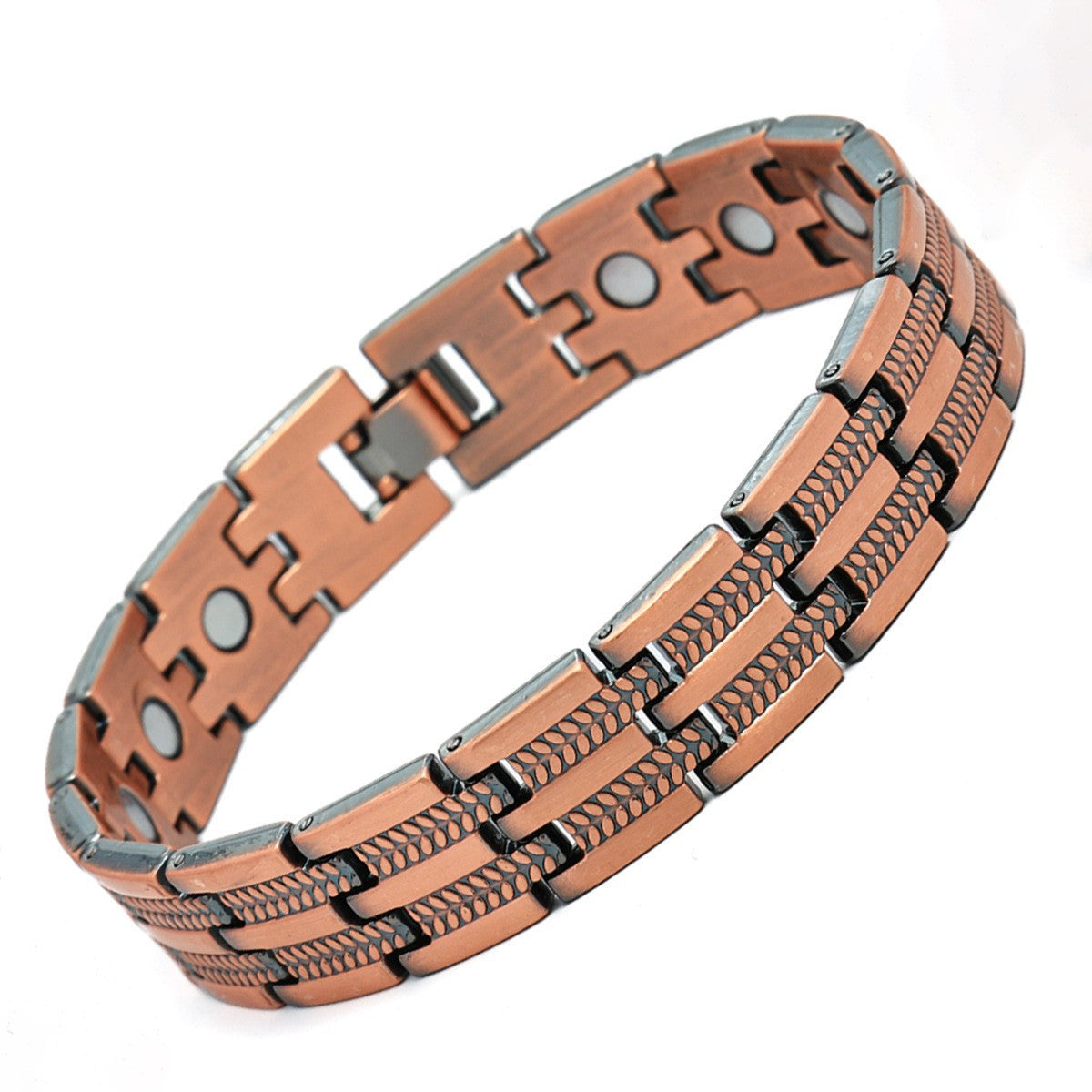 Men's Antique Red Copper Magnetic Therapy Bracelet – Retro Three-Row Energy Healing Couple Bracelet