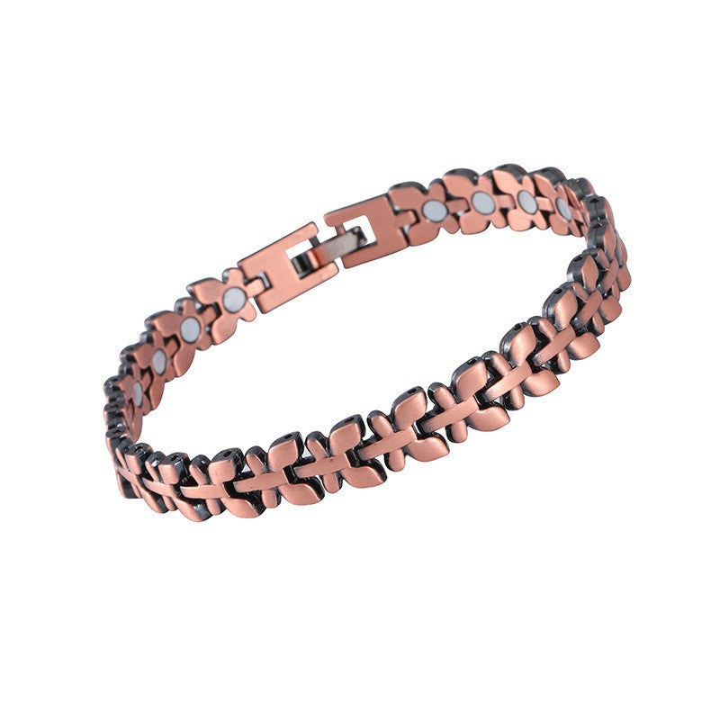 Men's Antique Red Copper Magnetic Therapy Bracelet – Retro Three-Row Energy Healing Couple Bracelet