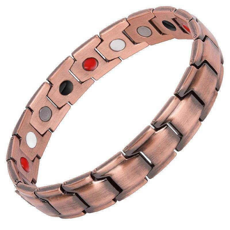 Men's Antique Red Copper Magnetic Therapy Bracelet – Retro Three-Row Energy Healing Couple Bracelet