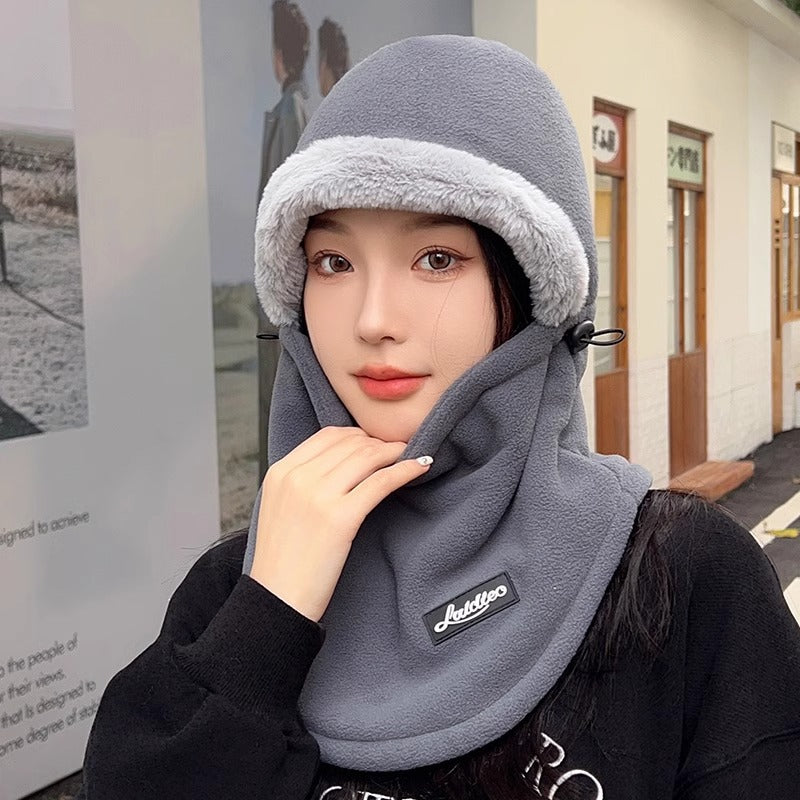 Outdoor Skiing and Cycling Thermal Hat Autumn and Winter New Style Neck Warmer Integrated Thickened Fleece Cold and Windproof Hat