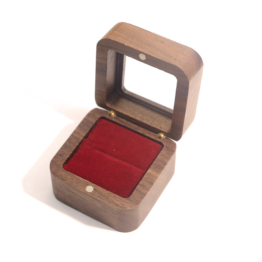 55Windowed Solid Wood Single Slot North American Black Walnut Proposal Ring Box Wedding Velvet Couple Ring Box Storage Packaging