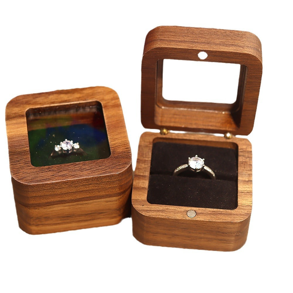 55Windowed Solid Wood Single Slot North American Black Walnut Proposal Ring Box Wedding Velvet Couple Ring Box Storage Packaging