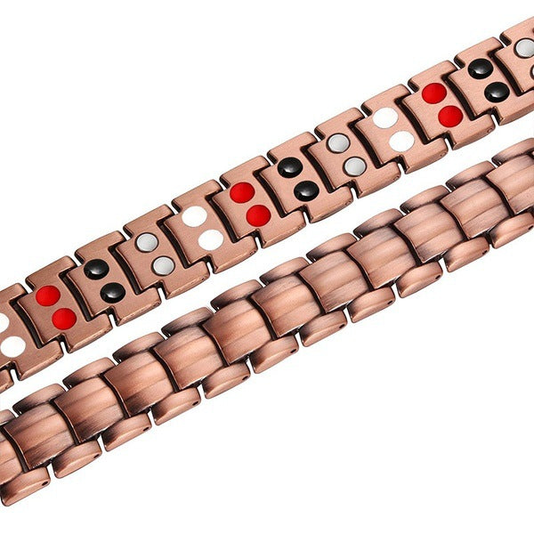 European and American Hot-Selling Metal Antique Red Copper Bracelet for Men, Wide Row Full Magnetic Stone Bracelet, Couple Jewelry Accessories