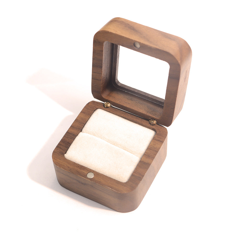 55Windowed Solid Wood Single Slot North American Black Walnut Proposal Ring Box Wedding Velvet Couple Ring Box Storage Packaging