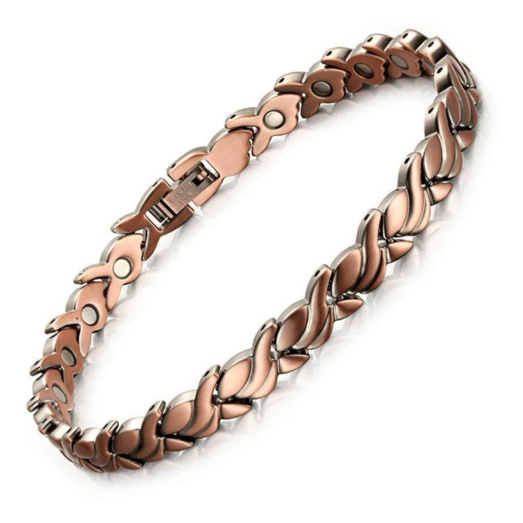 Men's Antique Red Copper Magnetic Therapy Bracelet – Retro Three-Row Energy Healing Couple Bracelet