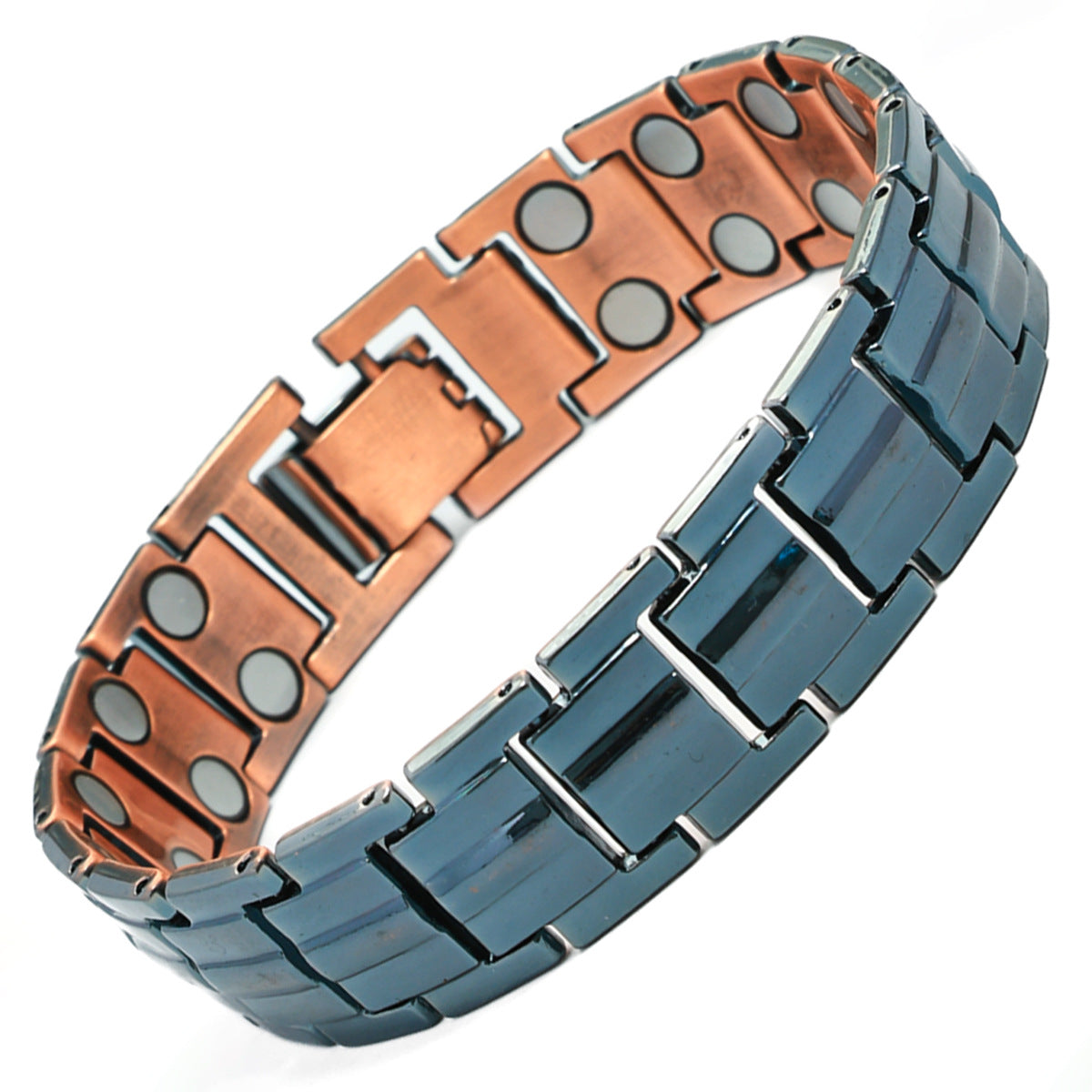 European and American Hot-Selling Metal Antique Red Copper Bracelet for Men, Wide Row Full Magnetic Stone Bracelet, Couple Jewelry Accessories