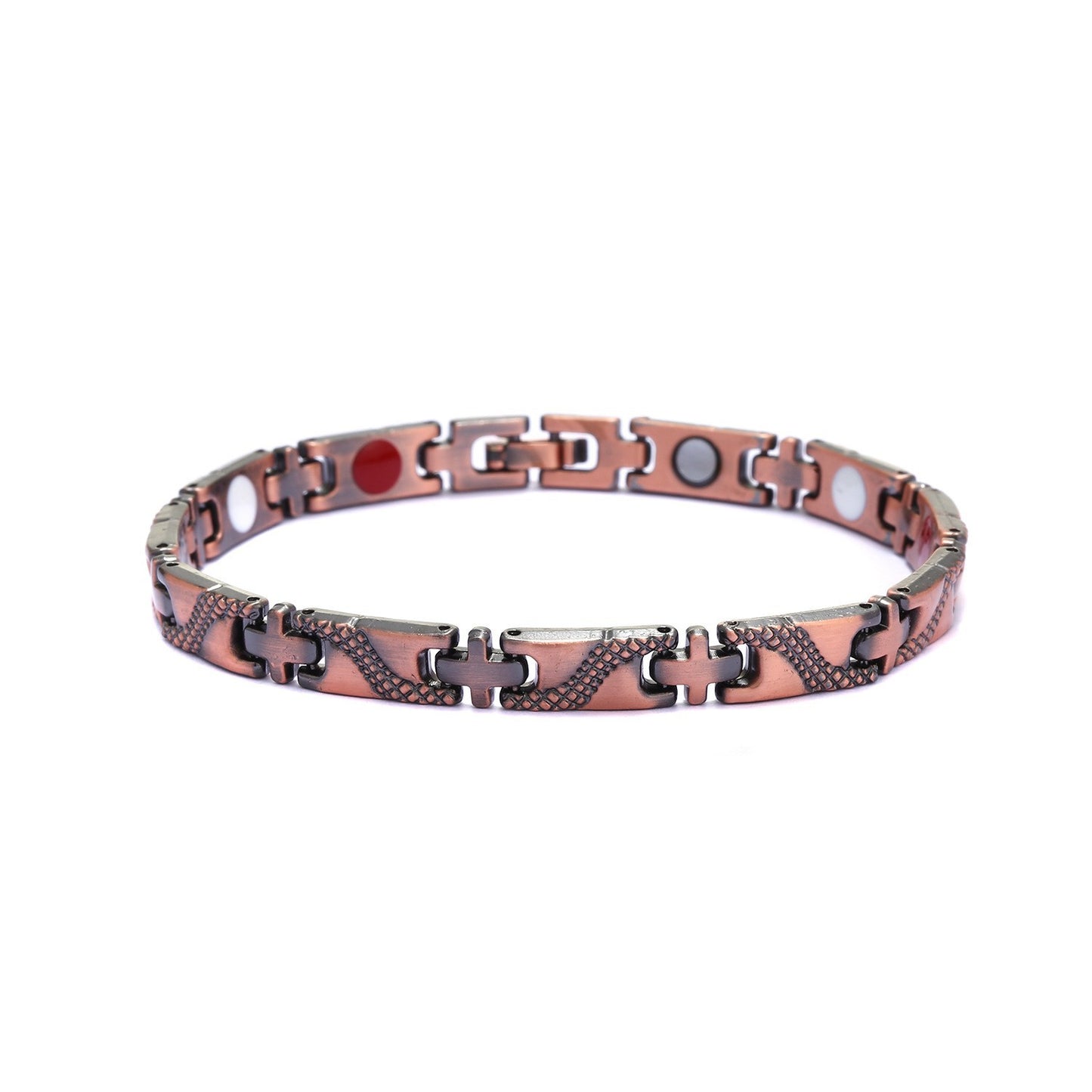 Men's Antique Red Copper Magnetic Therapy Bracelet – Retro Three-Row Energy Healing Couple Bracelet