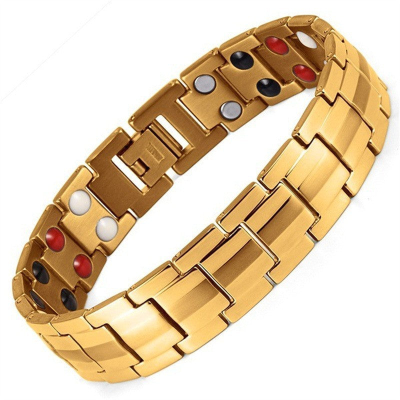 European and American Hot-Selling Metal Antique Red Copper Bracelet for Men, Wide Row Full Magnetic Stone Bracelet, Couple Jewelry Accessories