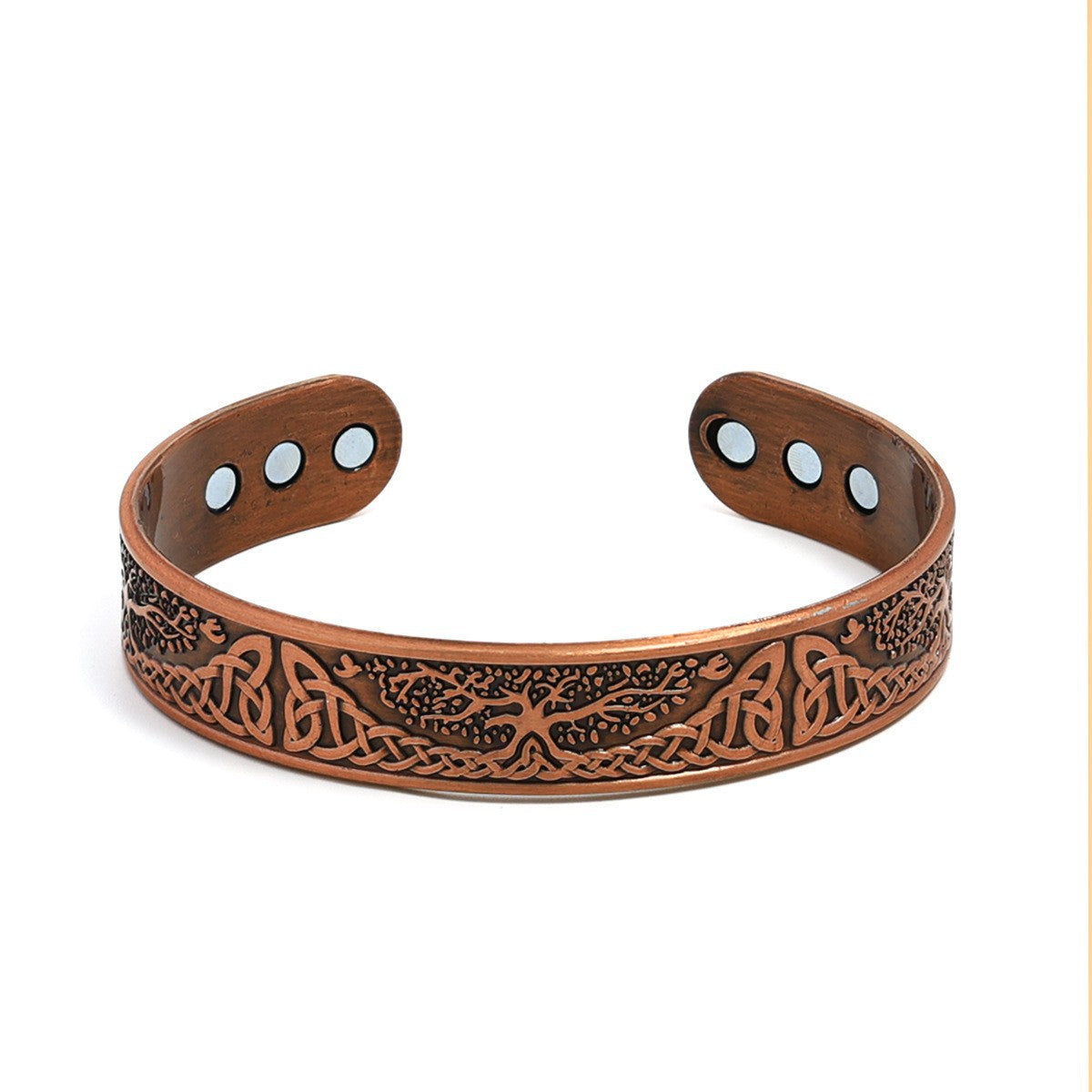 Men's Antique Red Copper Magnetic Therapy Bracelet – Retro Three-Row Energy Healing Couple Bracelet