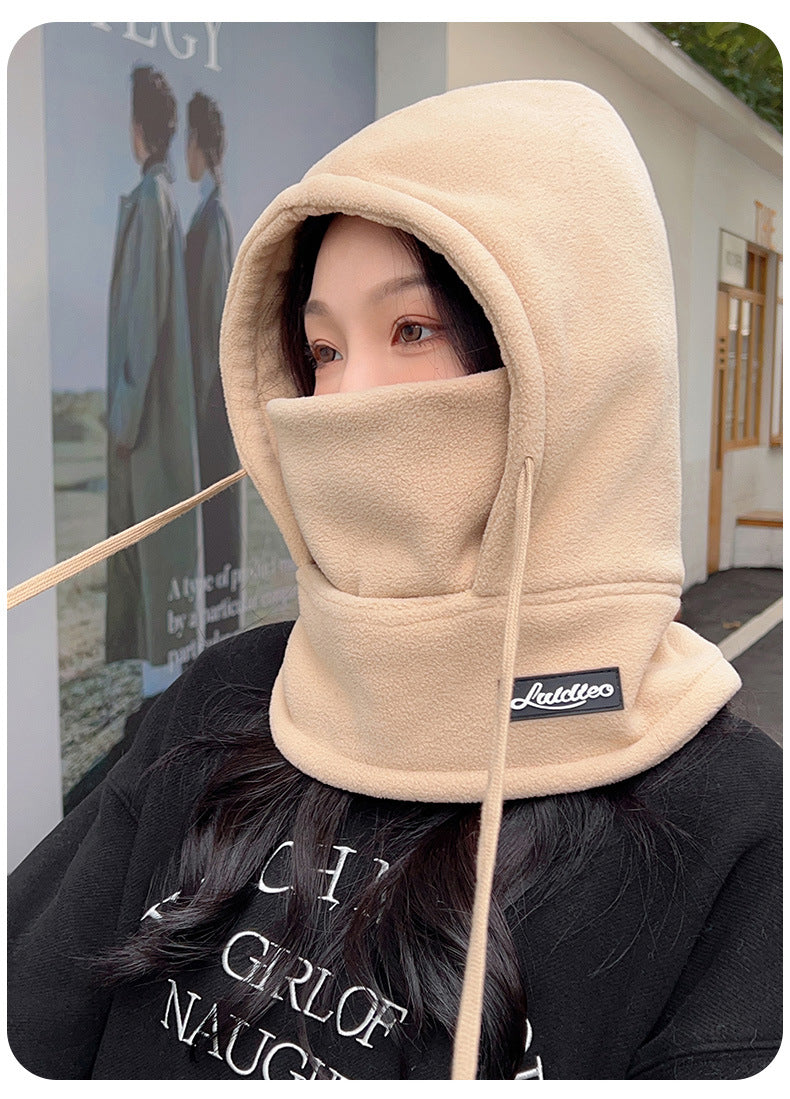 Outdoor Skiing and Cycling Thermal Hat Autumn and Winter New Style Neck Warmer Integrated Thickened Fleece Cold and Windproof Hat 