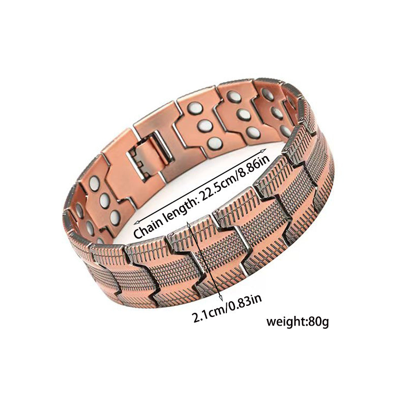Men's Antique Red Copper Magnetic Therapy Bracelet – Retro Three-Row Energy Healing Couple Bracelet 
