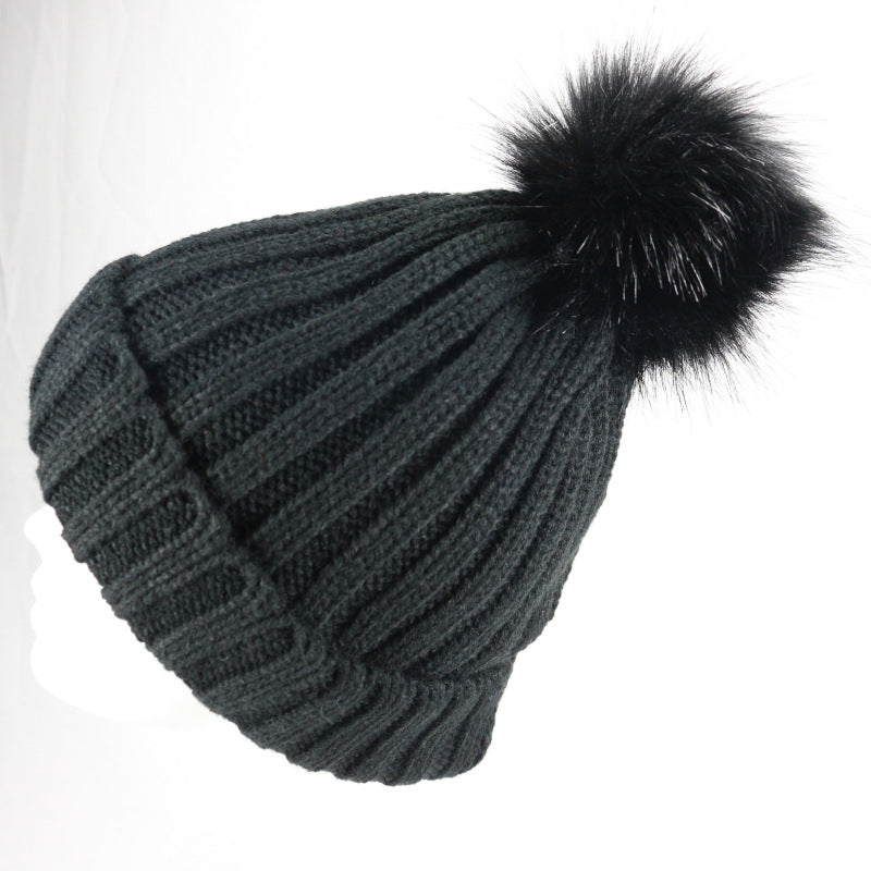 European and American Winter Hot-Selling Pom-Pom Knitted Hat Thickened High Elastic Satin Lined Knit Hat Versatile Windproof Warm 