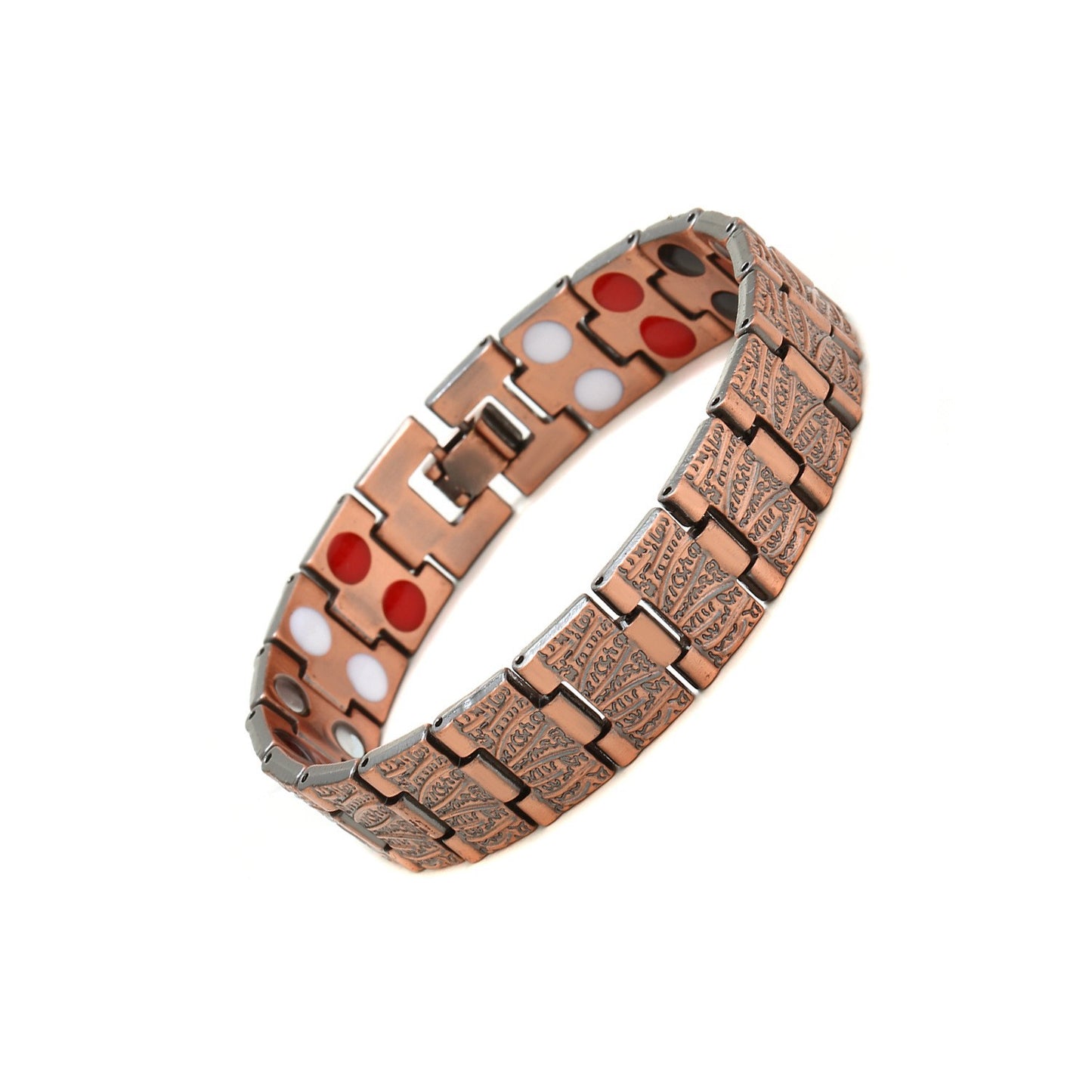 European and American Hot-Selling Metal Antique Red Copper Bracelet for Men, Wide Row Full Magnetic Stone Bracelet, Couple Jewelry Accessories 