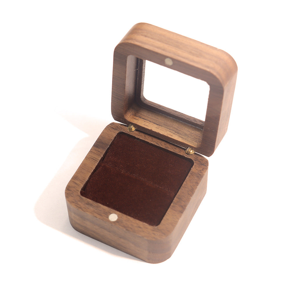 55Windowed Solid Wood Single Slot North American Black Walnut Proposal Ring Box Wedding Velvet Couple Ring Box Storage Packaging 