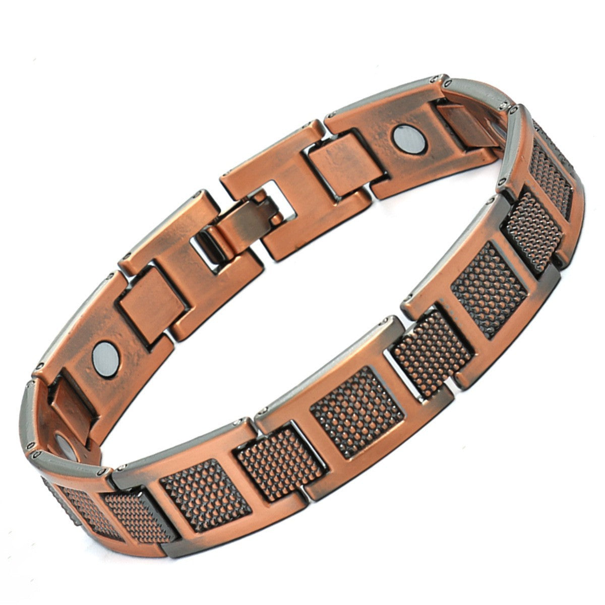 Men's Antique Red Copper Magnetic Therapy Bracelet – Retro Three-Row Energy Healing Couple Bracelet 