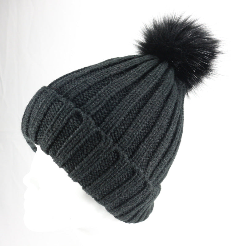 European and American Winter Hot-Selling Pom-Pom Knitted Hat Thickened High Elastic Satin Lined Knit Hat Versatile Windproof Warm 