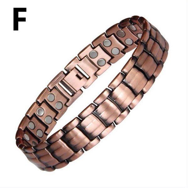 European and American Hot-Selling Metal Antique Red Copper Bracelet for Men, Wide Row Full Magnetic Stone Bracelet, Couple Jewelry Accessories 