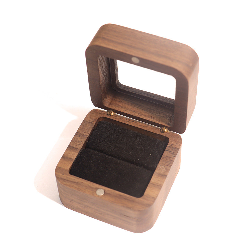 55Windowed Solid Wood Single Slot North American Black Walnut Proposal Ring Box Wedding Velvet Couple Ring Box Storage Packaging 