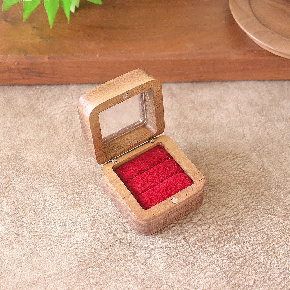 55Windowed Solid Wood Single Slot North American Black Walnut Proposal Ring Box Wedding Velvet Couple Ring Box Storage Packaging 