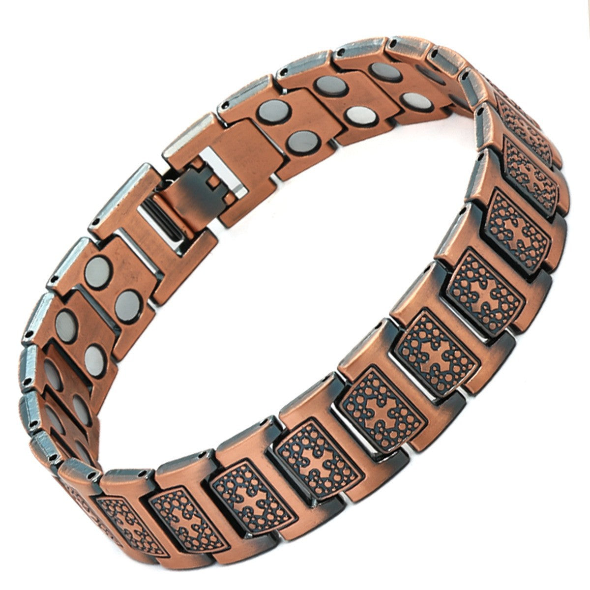 Men's Antique Red Copper Magnetic Therapy Bracelet – Retro Three-Row Energy Healing Couple Bracelet 