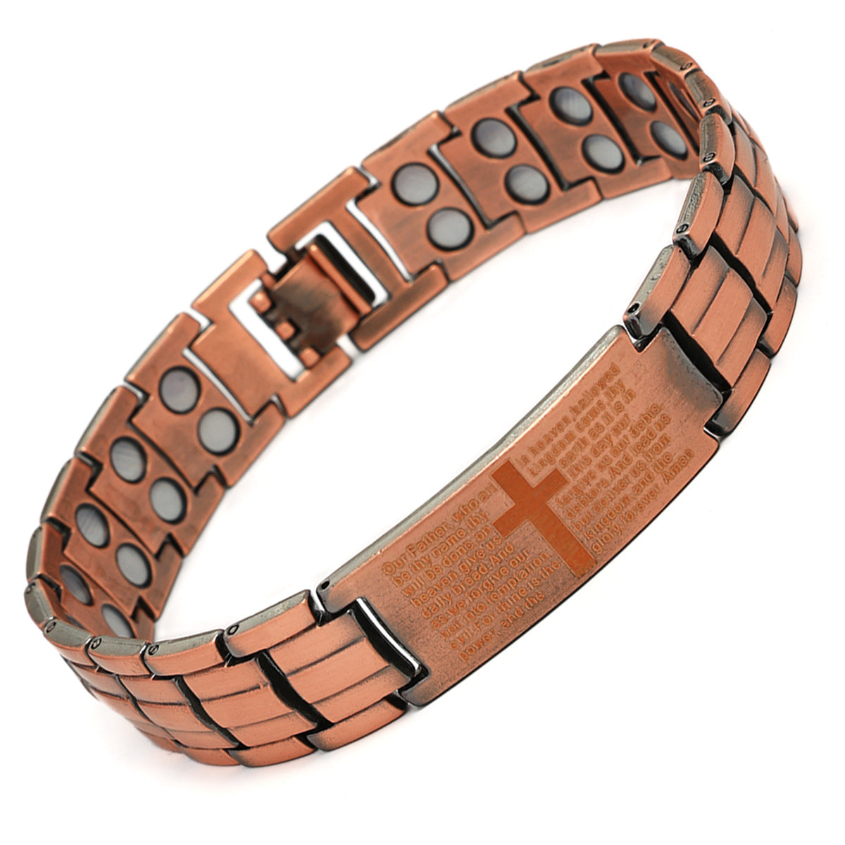 Men's Antique Red Copper Magnetic Therapy Bracelet – Retro Three-Row Energy Healing Couple Bracelet 