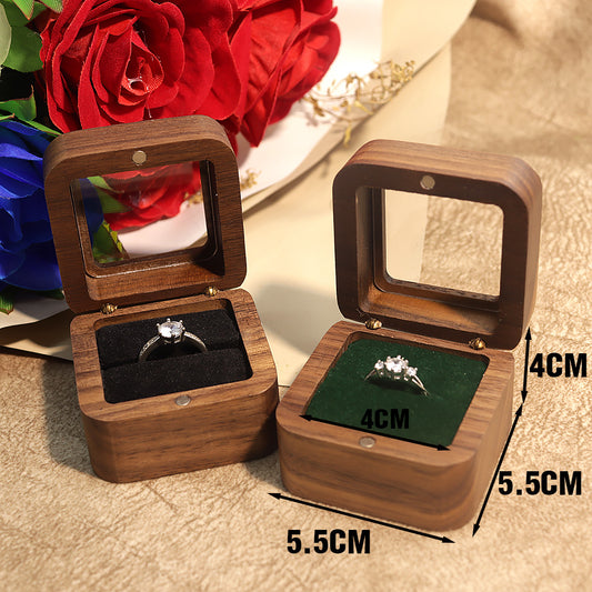 55Windowed Solid Wood Single Slot North American Black Walnut Proposal Ring Box Wedding Velvet Couple Ring Box Storage Packaging 
