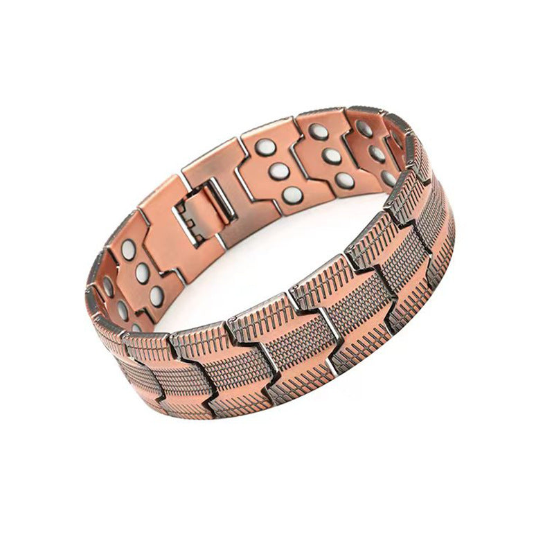 Men's Antique Red Copper Magnetic Therapy Bracelet – Retro Three-Row Energy Healing Couple Bracelet 