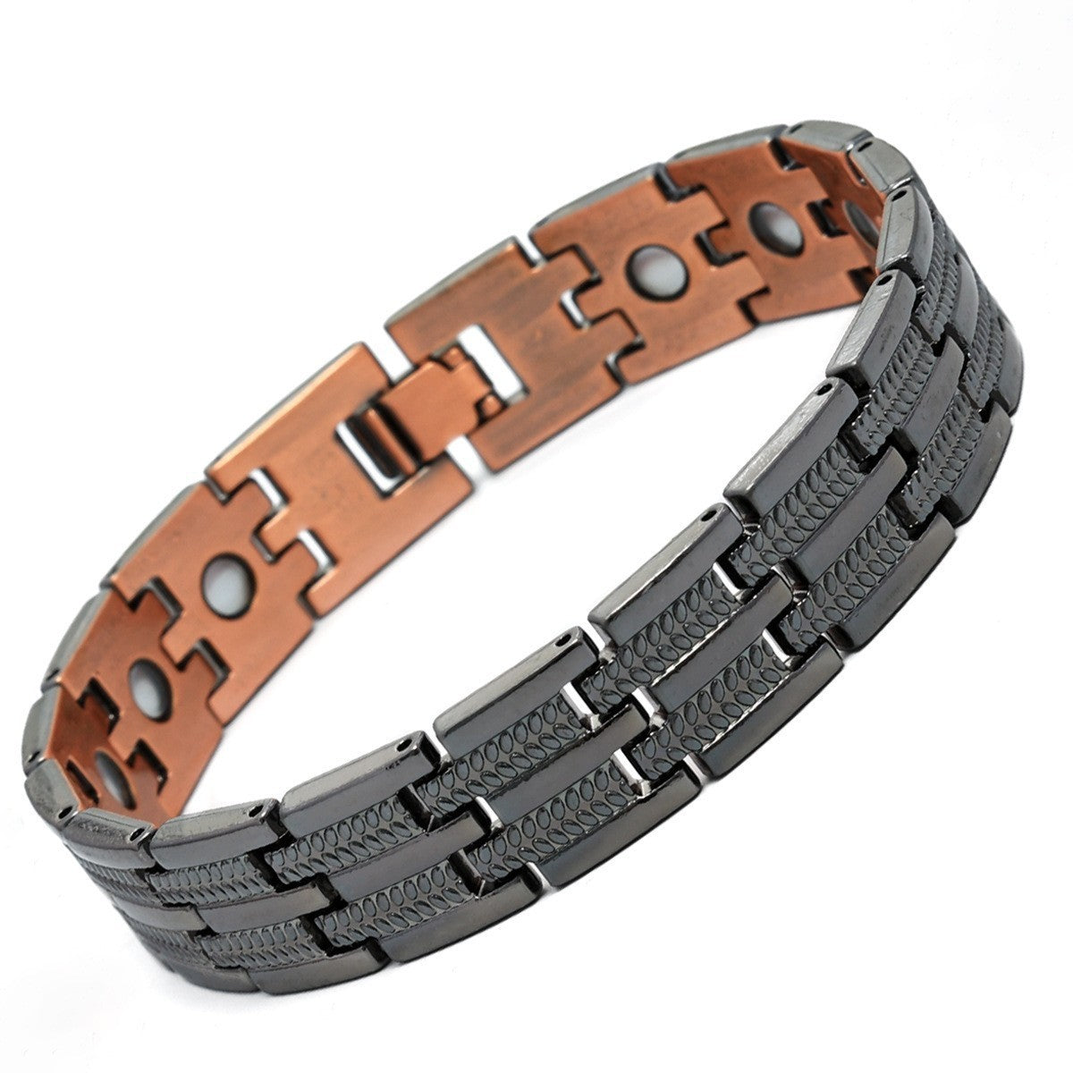 Men's Antique Red Copper Magnetic Therapy Bracelet – Retro Three-Row Energy Healing Couple Bracelet 