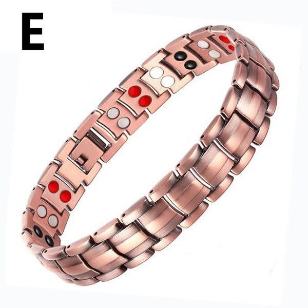 European and American Hot-Selling Metal Antique Red Copper Bracelet for Men, Wide Row Full Magnetic Stone Bracelet, Couple Jewelry Accessories 
