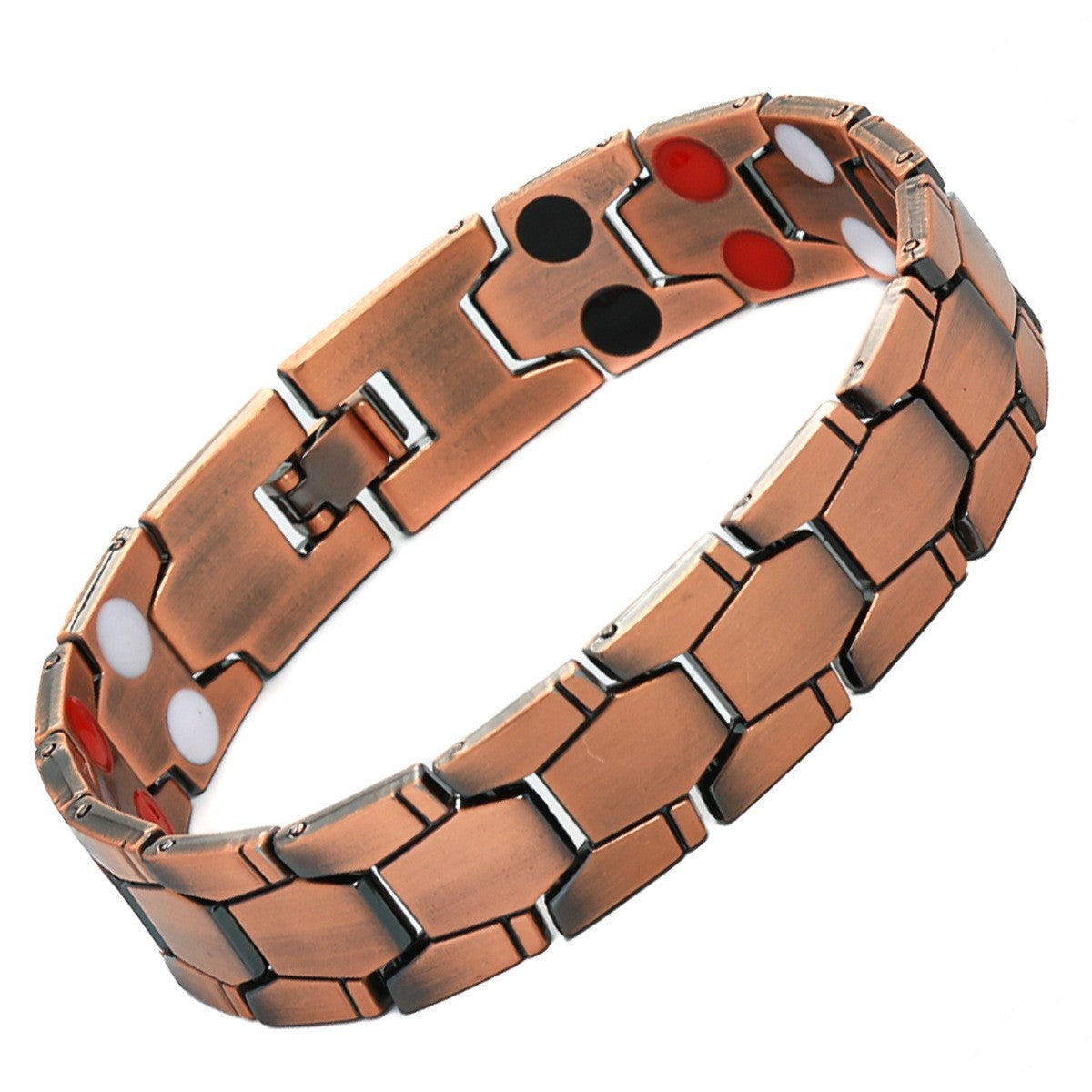 Men's Antique Red Copper Magnetic Therapy Bracelet – Retro Three-Row Energy Healing Couple Bracelet 