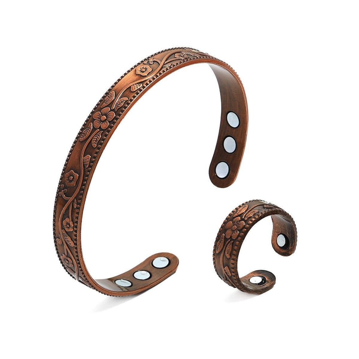 Men's Antique Red Copper Magnetic Therapy Bracelet – Retro Three-Row Energy Healing Couple Bracelet 