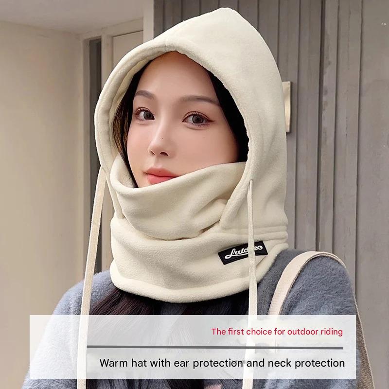 Outdoor Skiing and Cycling Thermal Hat Autumn and Winter New Style Neck Warmer Integrated Thickened Fleece Cold and Windproof Hat 